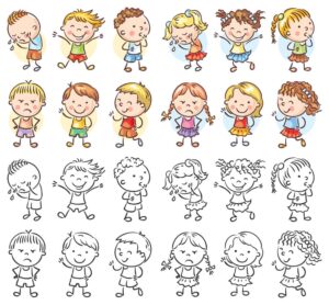 24 وکتور کودک با احساسات مختلف - وکتور پسر بچه و دختر بچه در 2 ترکیب طراحی