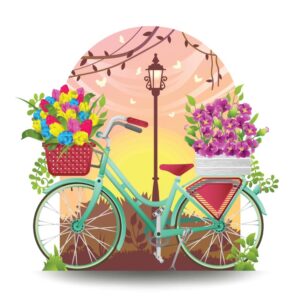 وکتور دوچرخه و سبد گلهای بهاری
