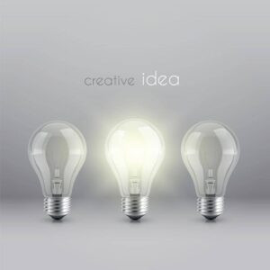 3 وکتور لامپ رشته ای روشن و خاموش با مفهوم خلاقیت و ایده و نوآوری