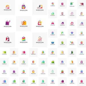 مجموعه بزرگ 65 وکتور لوگو سبد خرید و فروشگاه آنلاین در سبک و رنگهای مختلف