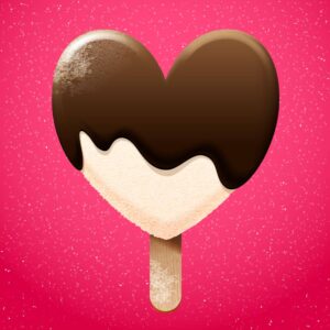 وکتور بستنی وانیلی روکش شکلاتی بستنی چوبی قلبی