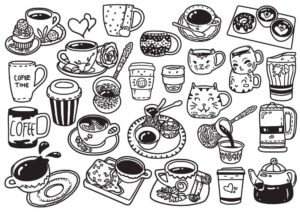 25 وکتور نقاشی قهوه فنجان قهوه کارتونی خطی