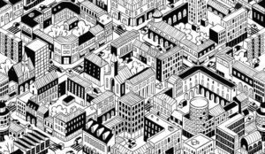 وکتور پترن نقاشی شهر و ساختمان و خیابان - وکتور پس زمینه شهر و ساختمان از بالا