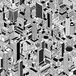 وکتور پترن شهر و ساختمان و خیابان - وکتور پس زمینه نقاشی شهر و ساختمان از بالا تم سیاه سفید