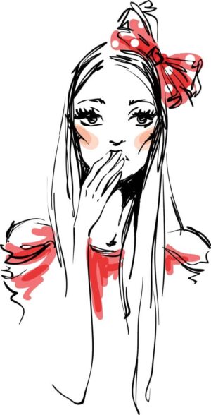 وکتور نقاشی دختر با پاپیون و لباس قرمز
