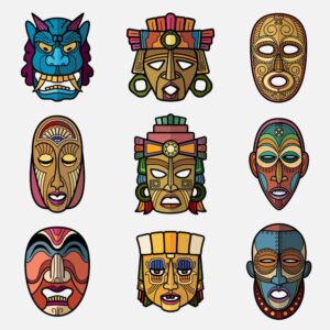 9 وکتور ماسک چوبی نماد قبایل آفریقا - وکتور مجسمه چوبی آفریقایی