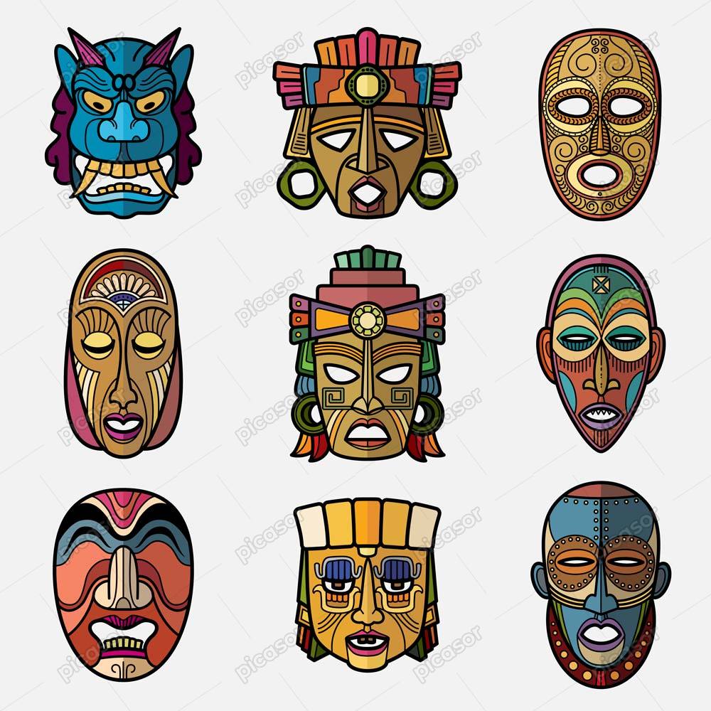 9 وکتور ماسک چوبی نماد قبایل آفریقا – وکتور مجسمه چوبی آفریقایی