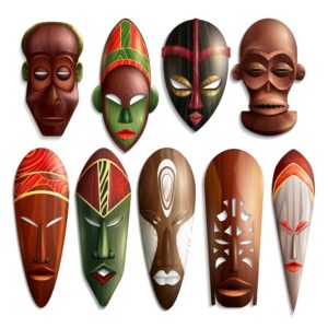9 وکتور ماسک چوبی نماد قبایل آفریقا - وکتور مجسمه چوبی آفریقایی سمبل و فرهنگ آفریقا