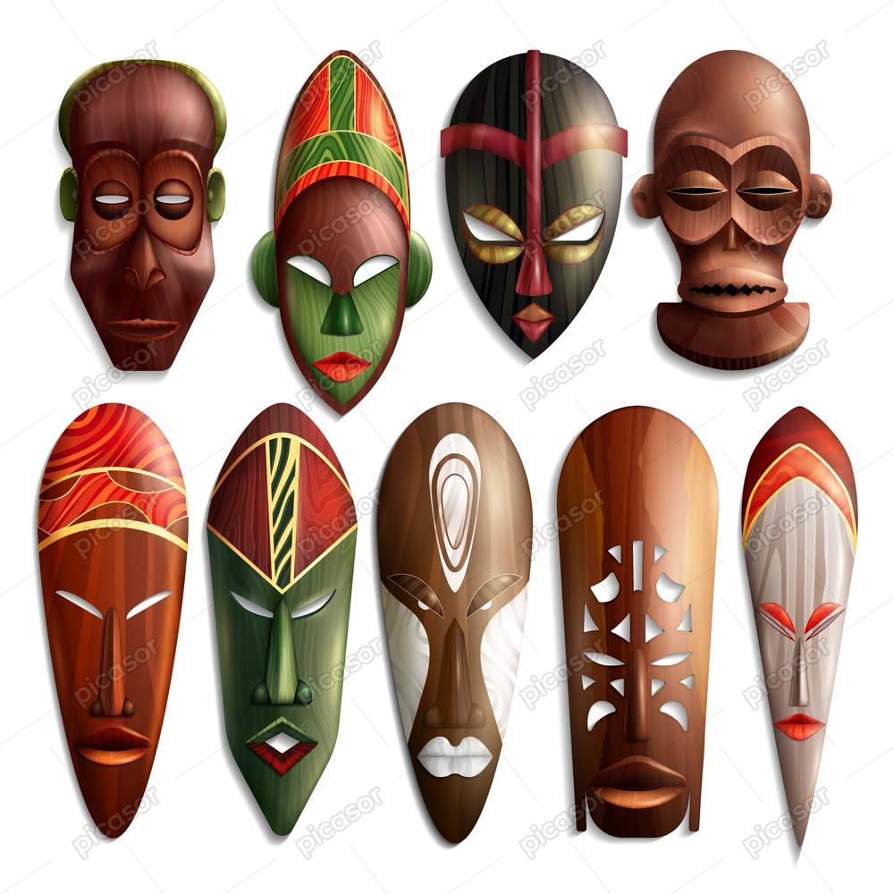 9 وکتور ماسک چوبی نماد قبایل آفریقا – وکتور مجسمه چوبی آفریقایی سمبل و فرهنگ آفریقا