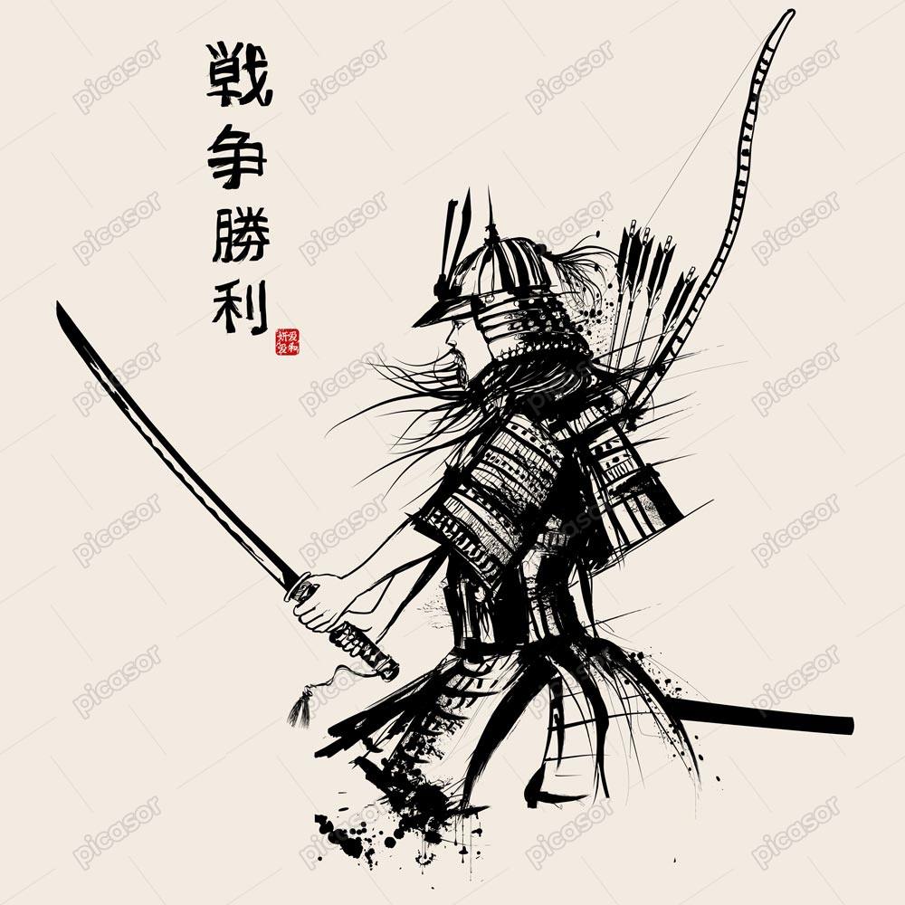 وکتور شمشیرزن سامورایی جنگجو – وکتور نقاشی جنگجوی سامورایی