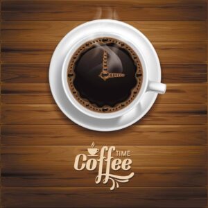 وکتور فنجان قهوه روی میز چوبی - وکتور وقت خوردن قهوه