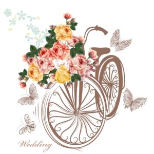 وکتور دوچرخه با دسته گل و پروانه