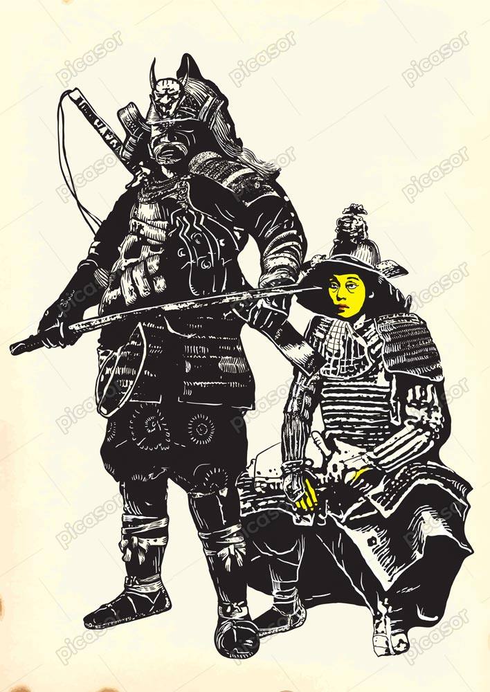 وکتور نقاشی زن و مرد سامورایی – وکتور نقاشی جنگجوی سامورایی