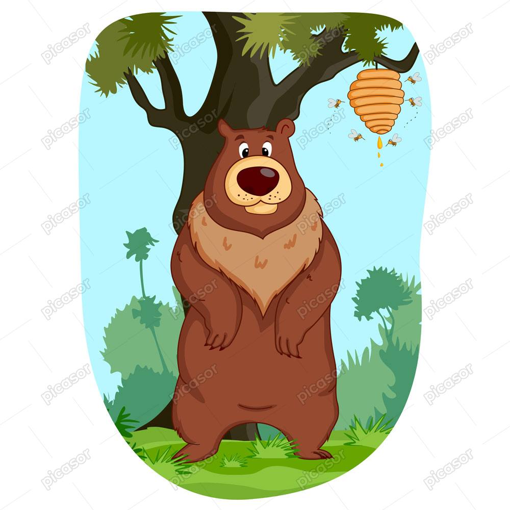 وکتور خرس کارتونی در جنگل