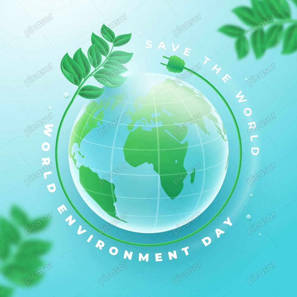 وکتور روز جهانی محیط زیست با کره زمین و برگ سبز