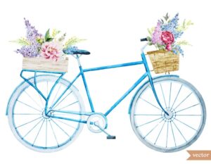 وکتور دوچرخه و گل نقاشی آبرنگ
