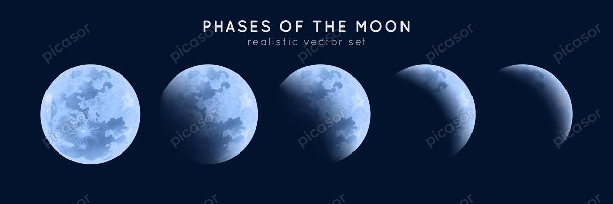 5 وکتور اشکال مختلف ماه و فازهای ماه طراحی واقعی