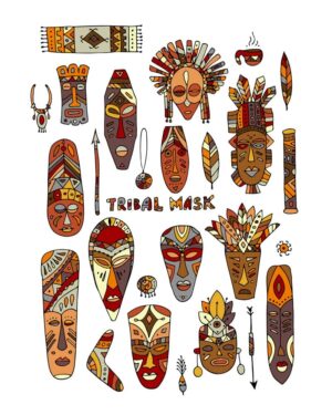 20 وکتور نمادهای قبایل آفریقایی - وکتور مجسمه چوبی آفریقایی سمبل و فرهنگ آفریقا