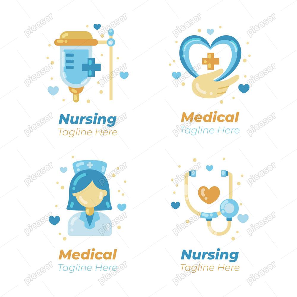 4 وکتور لوگو بهداشت و درمان و بیمارستان – وکتور لوگو پرستار سرم و گوشی پزشکی