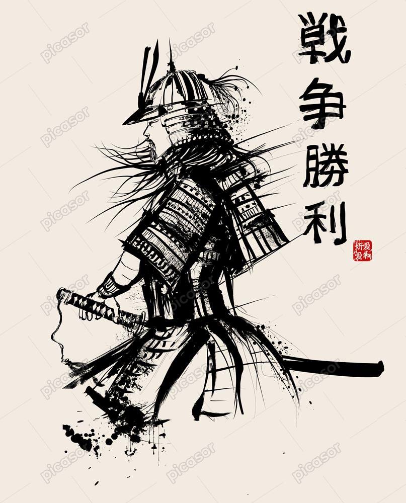 وکتور سامورایی جنگجو – وکتور نقاشی جنگجوی سامورایی شمشیرزن