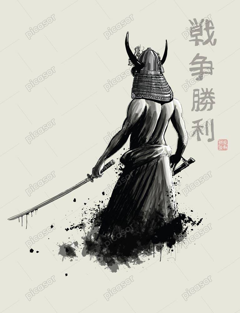 وکتور نقاشی جنگجوی سامورایی – وکتور شمشیرزن سامورایی