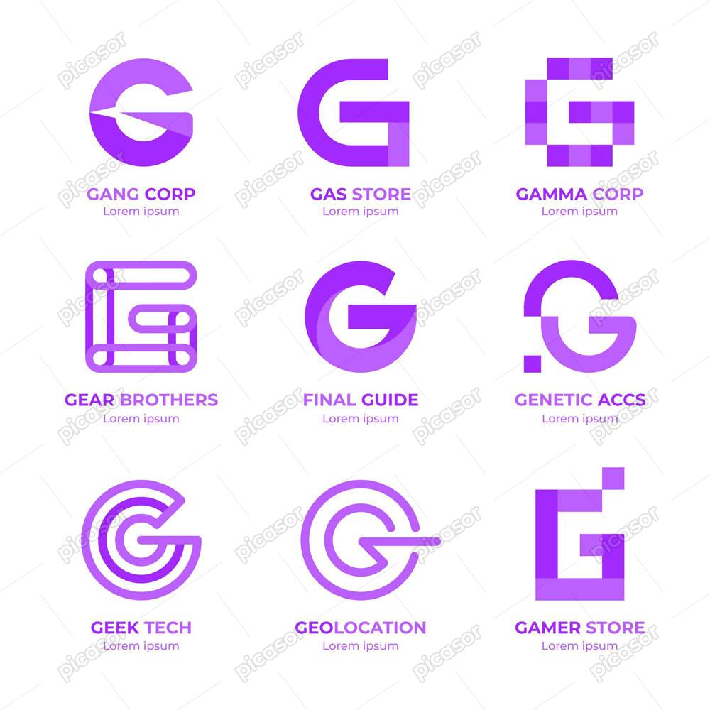 9 وکتور لوگو حرف G بنفش