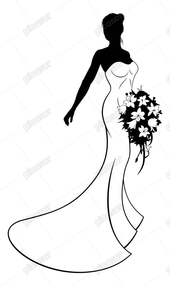 وکتور عروس با دسته گل و لباس ساده