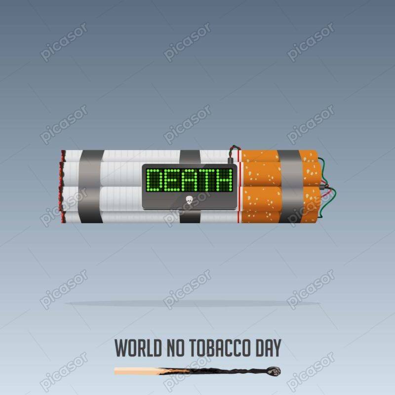 وکتور سیگار شکل بمب ساعتی - وکتور روز جهانی بدون دخانیات