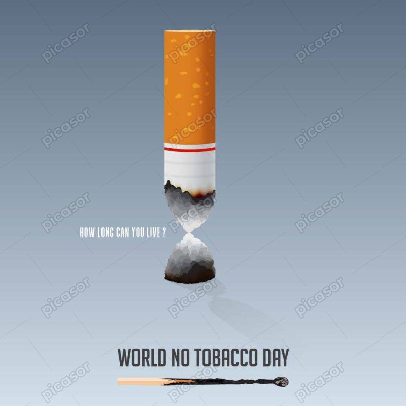 وکتور سیگار و مرگ طرح ساعت شنی - وکتور روز جهانی بدون دخانیات