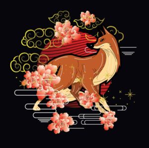 وکتور تابلو نقاشی روباه سبک ژاپنی