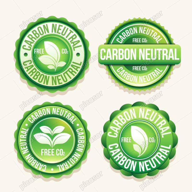 4 وکتور لیبل برگ سبز محیط زیست و کربن خنثی