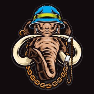 وکتور فیل عصبانی با کلاه و زنجیر طلا - وکتور تصویرسازی فیل با کلاه مناسب چاپ تیشرت