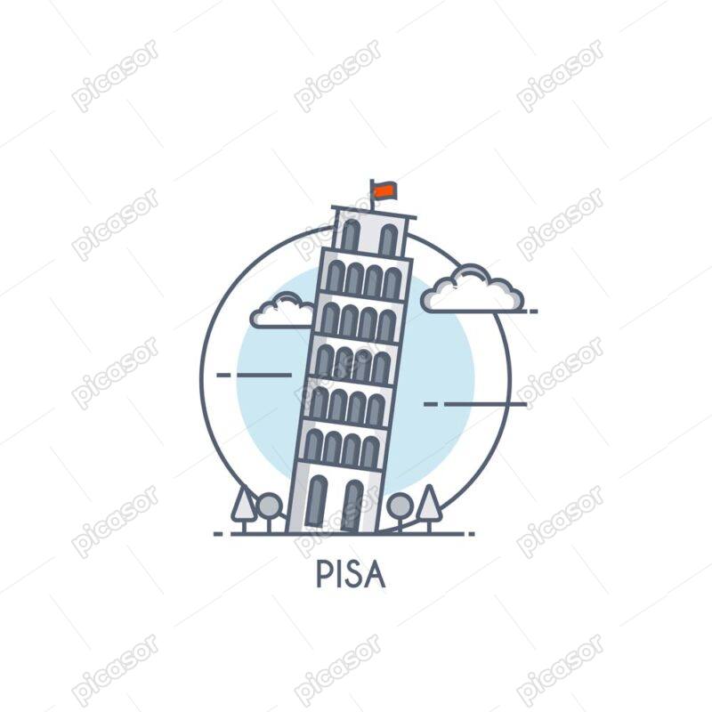 وکتور برج پیزا نماد کشور ایتالیا طرح فلت