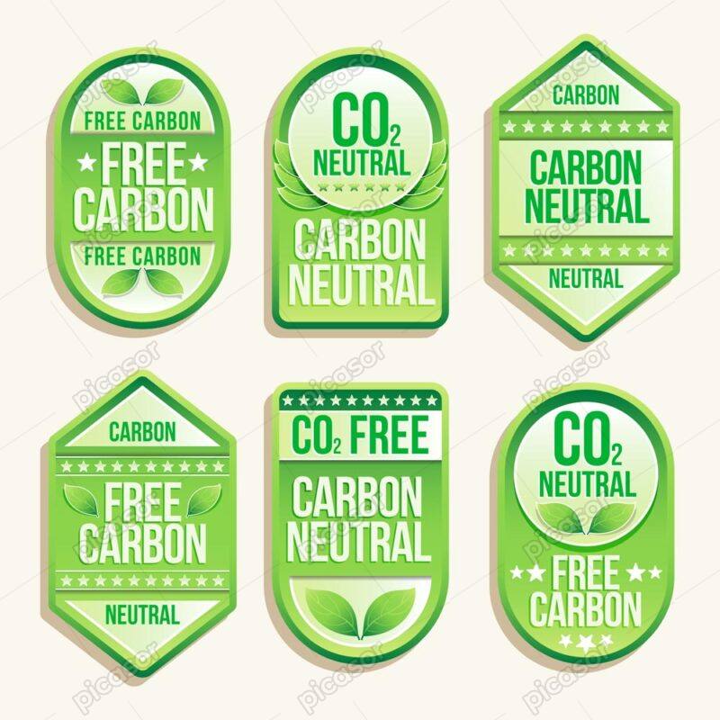 6 وکتور لیبل برگ سبز محیط زیست و کربن خنثی