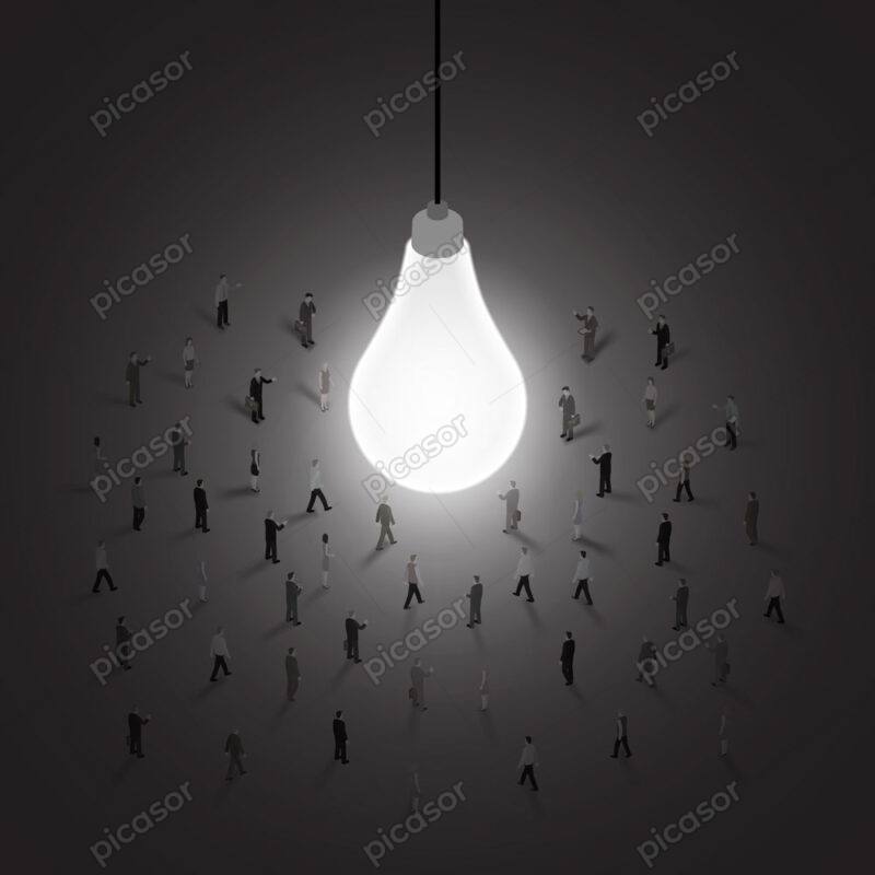 وکتور مردم دور لامپ روشن - وکتور پس زمینه مدیریت بازاریابی کسب و کار