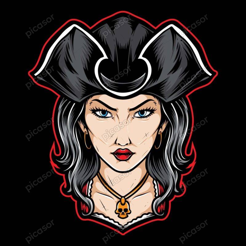 وکتور دزد دریایی زن - وکتور تصویرسازی زن با لباس دزد دریایی