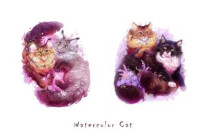 2 وکتور نقاشی گربه آبرنگی طراحی بسیار با کیفیت