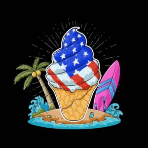 وکتور بستنی قیفی در جزیره - وکتور تصویرسازی بستنی قیفی با پرچم آمریکا در ساحل جزیره مناسب چاپ تیشرت