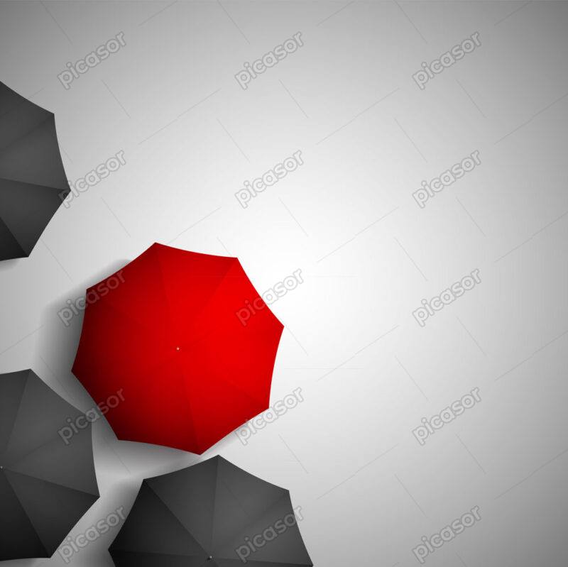 وکتور چتر قرمز میان چترهای سیاه و مشکی - وکتور پس زمینه مدیریت کسب و کار