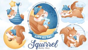 5 وکتور بچه سنجاب کارتونی در خواب
