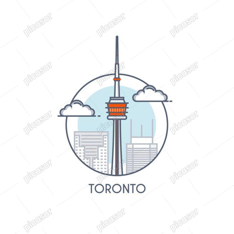 وکتور برج سی‌ ان نماد شهر تورنتو کانادا طرح فلت