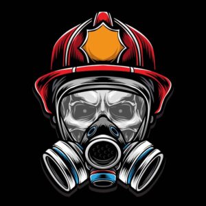 وکتور جمجمه آتش نشان - وکتور تصویرسازی جمجمه با ماسک و کلاه ایمنی آتش نشانی مناسب چاپ تیشرت