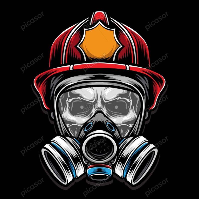 وکتور جمجمه آتش نشان - وکتور تصویرسازی جمجمه با ماسک و کلاه ایمنی آتش نشانی مناسب چاپ تیشرت