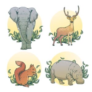 4 وکتور نقاشی فیل سنجاب اسب آبی گوزن - مجموعه وکتور نقاشی حیوانات