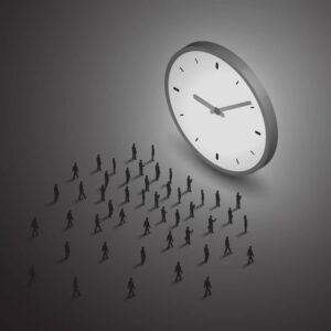 وکتور آدمها جلوی ساعت بزرگ - وکتور پس زمینه مدیریت زمان در کسب و کار