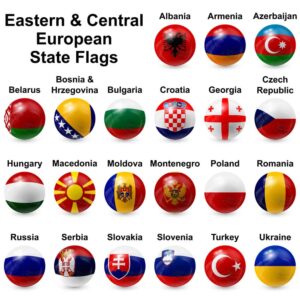 21 وکتور پرچم کشورهای شرق اروپا روی توپ