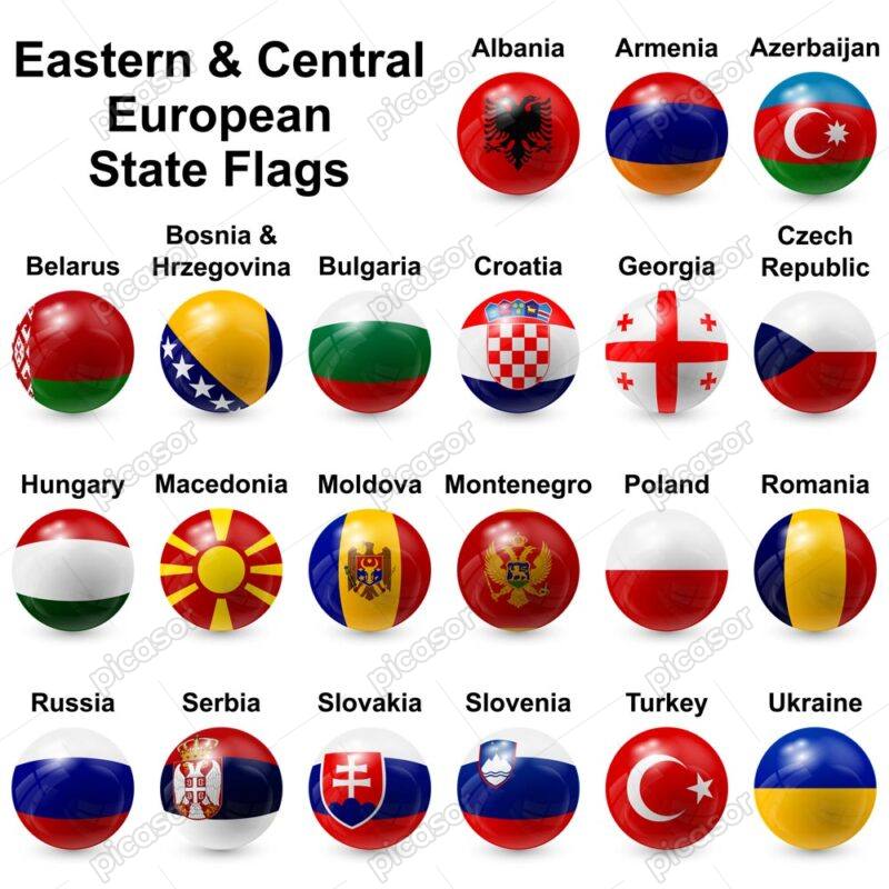 21 وکتور پرچم کشورهای شرق اروپا روی توپ