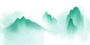 وکتور پس زمینه نقاشی کوه های مه آلود چین سبک نقاشی با جوهر سبز