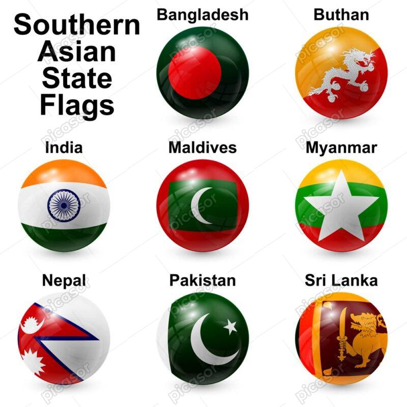 8 وکتور پرچم کشورهای جنوب آسیا روی توپ