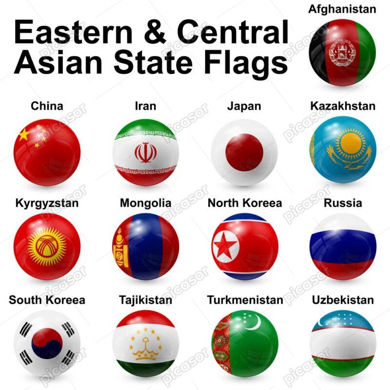 12 وکتور پرچم کشورهای جنوب غرب آسیا - وکتور پرچم ایران روی توپ